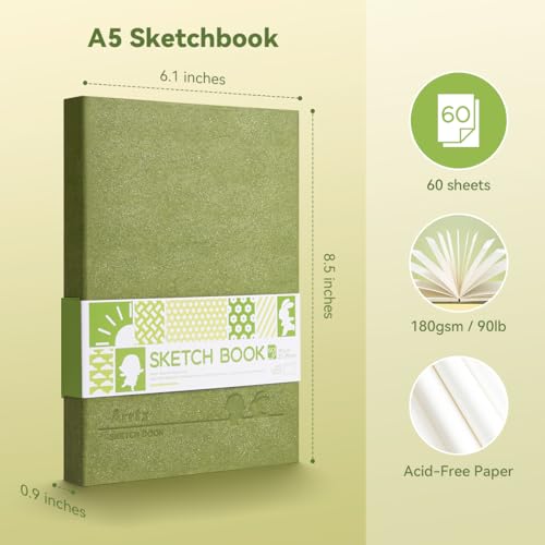 Arrtx A5 Sketchbook 8.5"x6.1" - 120 Sheets/240 Pages(2 Pack), 180gsm Acid-Free Paper Blank Sketch Book, Hardcover Portable Artist Sketch Journal for Drawing, Illustration & Travel image 9