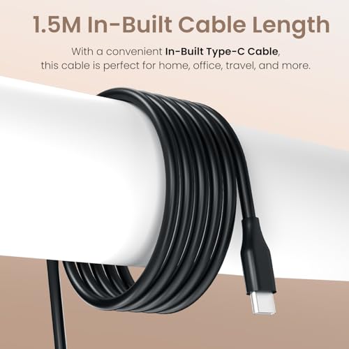 Image of Portronics 65W Zion 65 PD Fast Charging Laptop Adaptor with in Built Type C Cable, PPS Technology, 1.5m Cable Length, Compatible with Laptops, Smartphones, Tablets, MacBooks, iPads (Black)