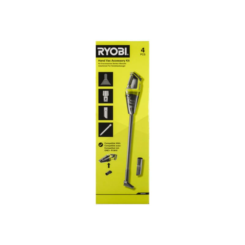 RYOBI Pack Aspirateur à Main RHV18-0 18V One+ 600ml sans Batterie ni Chargeur + Kit 4 Accessoires RAK04FC, Filtre Lavable, léger et performant pour Un Nettoyage Optimal.