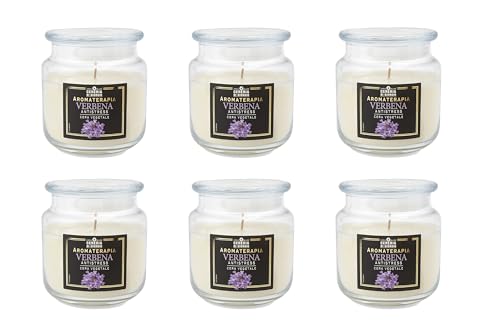Paquete de 6 velas perfumadas en tarro mediano, cera vegetal 100%, vegana, duración hasta 80 horas - Aromaterapia - Verbena - Antiestrés - Made in Italy - Cereria Di Giorgio