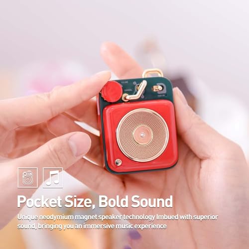 Image of Muzen Mini Bluetooth Speaker, Button Small Cute Portable Metal Retro Wireless Speaker with Loud Volume Great Sound and Portable Lanyard & Gift Bag for Office Classic Vintage Decor