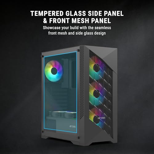 Image of Ant Esports ICE- 270M 6F Mid-Tower Computer Case /Gaming Cabinet with Front Mesh Panel- Black | Support ATX, Micro-ATX, Mini-ITX | Pre-Installed 6 Static RGB Fans