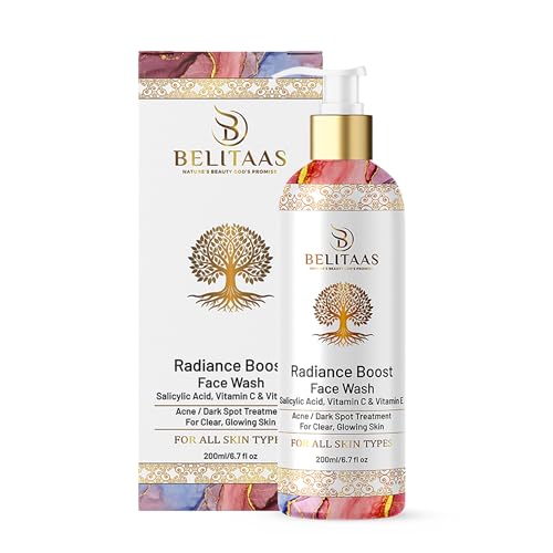 Belitaas Radiance Boost Facewash, Brightening and Clarifying Cleanser (Non Irritating), 200ml, Vitamin C, E, Salicylic Acid | Plant Based | Sulphate Free