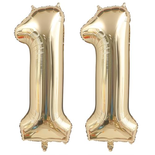Image of Champagne Gold 11 Balloon Number,40 Inch Light Gold 11 Balloons Big Foil Mylar Helium Number 11 Balloon for Birthday Party Anniversary Decorations