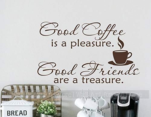 Miniatura 4 de Good Coffee Pleasure Good Friends Treasure - Calcomanía de pared de vinilo mate con refranes para decoración de pared, arte de pared de vinilo
