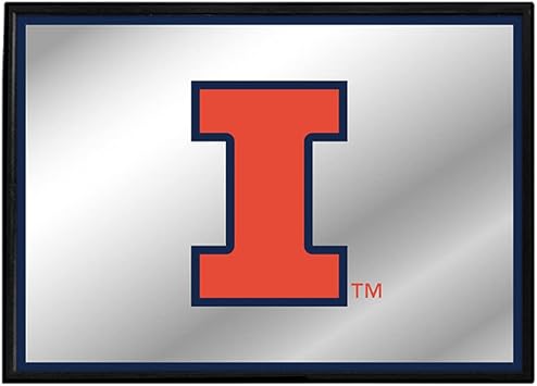 The Fan-Brand NCAA Illinois Fighting Illini Blue Edge - Horizontal Framed Mirrored Wall Sign - Sports Team Bar Sign Decor - Home, Dorm, Garage, Office, Fan Cave