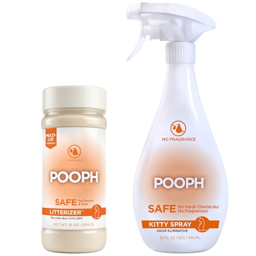 POOPH® LITTERIZER™ + Kitty Spray Bundle – Fragrance-Free Odor Eliminator for Litter & Cat Areas, Absorbs Moisture, Non-Toxic, No Harsh Chemicals, Patented Technology for Everyday Use