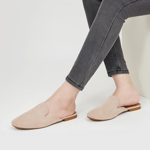 Image of Ecetana Mules for Women Flats Shoes: Comfortable Slip On Casual Work Slides Round Toe Backless Loafers