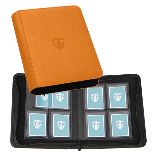 TCGUARD Toploader Album de cartes à collectionner pour 112 Toploader, 4 compartiments avec pochettes pour cartes Rigid Toploader de 7,6 x 10 cm pour TCG, cartes MTG (orange)
