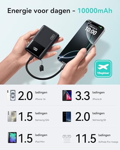INIU Ultra Slim 10000mAh Power Bank, 45W PD3.0 QC4.0 Snelladen, USB-C Draagbare Oplader, Mobiele Telefoon Externe batterij voor iPhone 16 15 14 13 12 Pro Max iPad Air Mini Samsung Galaxy S24 S23 etc - Afbeelding 5