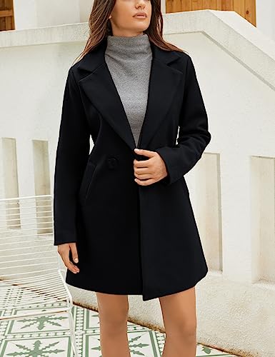 Springrain Women's Wool Pea Coat Notched Collar Double Breasted Midi Long Trench Coat Outwear2