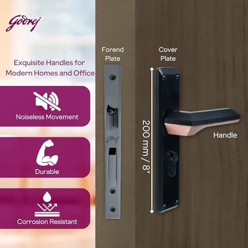 Image of Godrej Mortise Lock | 200mm Plate | 8 inch Handle | NEH 23 | Double Throw Deadbolt | 3 Keys | Reversible Left /Right Handed | Door Lock for Home, Main Door | Matte Black Rose Finish | 1 Year Warranty