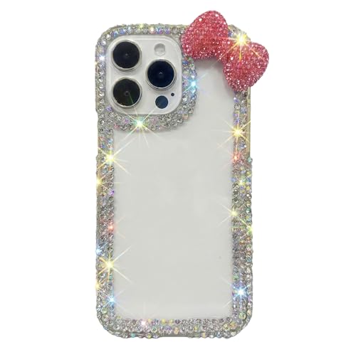 Threesee for Samsung Galaxy Note 20 Cute Bow Pink Case Bling Glitter Diamond Bumper Cover 3D Sparkle Gemstone Luxury Crystal Rhinestone Clear Protective Phone Case for Women Girls Kids Teens
