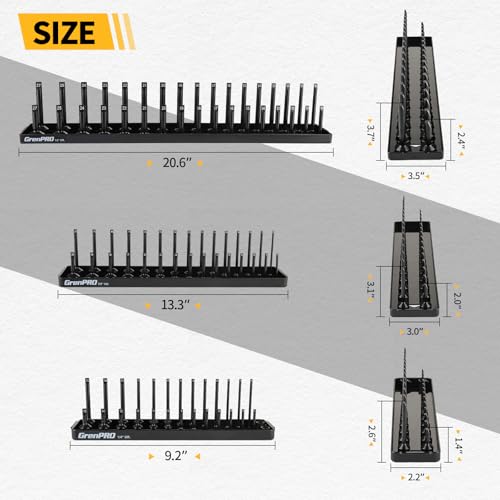 Image of GRENPRO 7PCS Socket Organizer Tray Set with Mini Folding Tray, Yellow & Black Magnetic Socket Holder for 1 /4 inch, 3 /8 inch, 1 /2 inch Drive Metric and SAE Sockets