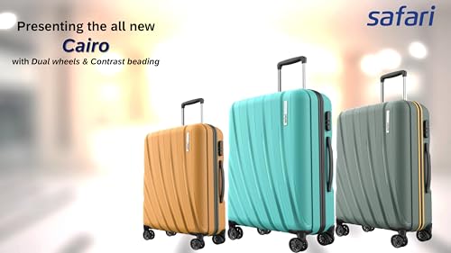 Image of Safari 55 cm Polypropylene Hard-Sided Cabin Luggage | Dual Wheels | Fixed Combination Lock | 5 Years Warranty | 360 Mobility | Lightweight Carry-On (Cairo 55CM Green)