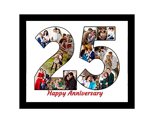 Image of Customized 25th Silver Jubilee Square Shape Wooden Photo Frame Wall Mount Decor Giftpack 12 x 15 inch