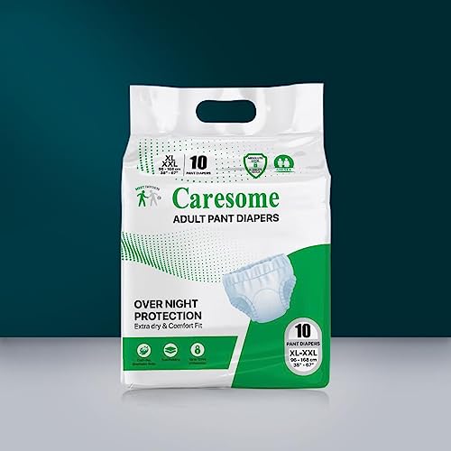 Caresome Adult Diapers Pants Style - with Odour Lock, Unisex, Leakproof, Elastic Waist and Anti-Bacterial Absorbent Core - Waist Size 75cm - 140cm - 10 Count - XL