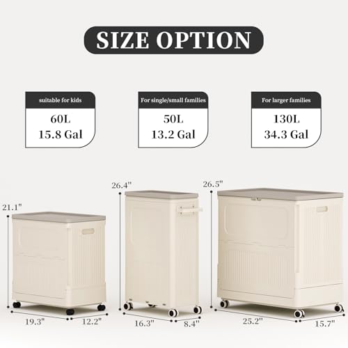 Image of HAIXIN HOME Slim Rolling Laundry Hamper with Lid, 60L Foldable Plastic Laundry Basket on Wheels with Handle, Dirty Clothes Hamper Cart for Narrow Spaces, Bedroom, Bathroom, Closet, Dorm, Under Table