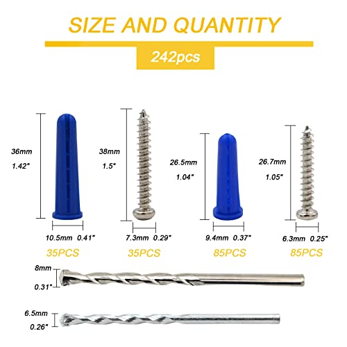 Kevinrooty LANSEPENGZHANG-242 Conical Concrete Wall Anchors And Screws Kit,240 Pcs Wall Anchors And Self Tapping Screw With 2 Pcs Masonry Drill Bits,For Stucco Concrete Masonry Brick Wall. thumb #1