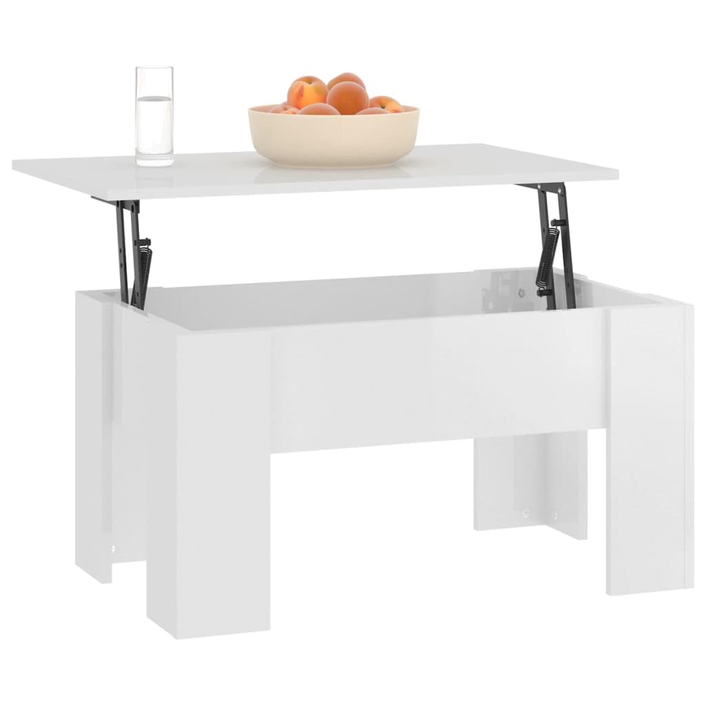 Tavolino Salotto Piano Sollevabile Bianco Lucido 79x49x41cm