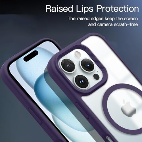 Image of KARWAN️ Hybrid Transparent iPhone 16 Pro Back Cover Case Compatibe with Mag-Safe |Camera Protection Bump | Transparent Back Cover Case for iPhone 16 Pro(PC, TPU | Purple Bumper)