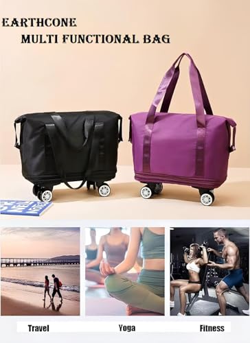 Image of Livello Wheel Bags for Travel Luggage Carry on Duffel Bag, Expandable Foldable Luggage Bag, Dry and Wet Separation Rolling Bag, Travel Totes for Women & Men (1Pcs)(Peach)