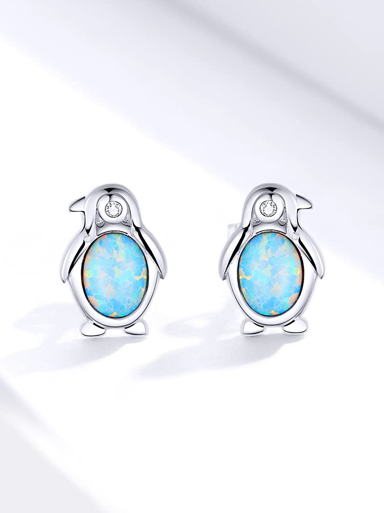 SALAN Orecchini A Bottone Aperti con Animali di Pinguino per Le Donne Orecchini con Borchie in Argento Sterling 925