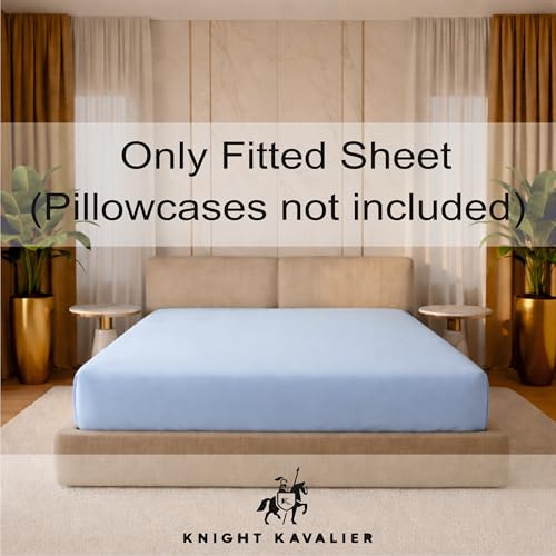 Image of Single Size Fitted Sheet- Egyptian Cotton 500 Thread Count Hotel Luxury 1 Piece Single Fitted Bedsheet- Fit Mattress Up to 12 inch- Extra Soft, Wrinkle Free, Breathable Sheet- Light Blue