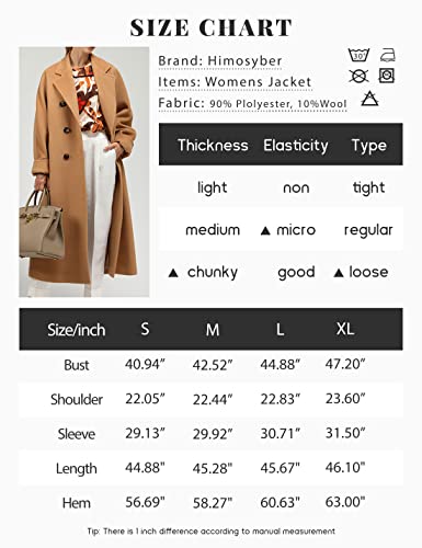 Himosyber Women Wool Blend Pea Coat Camel Notched Collar Double Breasted Outerwear Jacket (Camel, X-Large) #TOP5