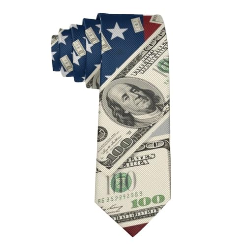 BoomDragon Mens Fashion Money American Flag Bill Dollars Art Tie - Long Skinny Gentlemen Ties Necktie for Wedding Holiday, Suit Uniform