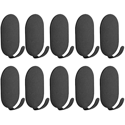 IBERDE Adhesive Hooks for Hanging,Self Adhesive Hanger Stainless Hook for Hanging,Wall Hooks Heavy Duty Hooks Metal Hooks Coat Hooks Towel Hook Key Holder Utility Hooks 10 Pack (Black) Cover