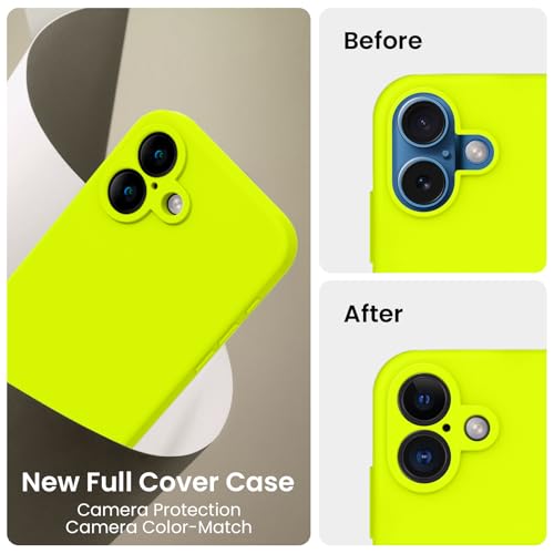 Image of FireNova Designed for iPhone 16 Case, Silicone Upgraded [Camera Protection] Phone Case, Soft Anti-Scratch Microfiber Lining Inside, 6.1 inch, Fluorescent Green