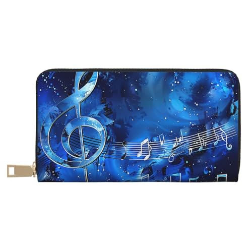 Blue Music Printed Long Wallet for Women Men - PU Leather Wallets Card Holder with Zip Coin Pocket