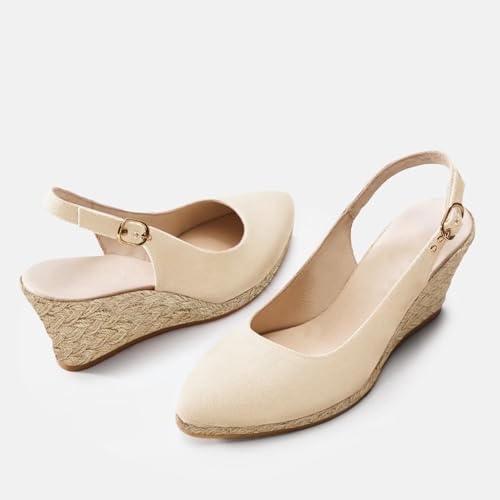 Image of Juliet Holy Womens Wedge Sandals Espadrilles Closed Toe Slingback Buckle Strap Comfortable Casual Summer Wedges Shoes