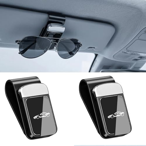 Chesomn 2 Pcs Sunglasses Holder for Car Visor Multifunctional Car Sunglasses Holder Exquisite Car Glasses Holder for Car Interior Visor and Different Size Eyeglasses (Black)