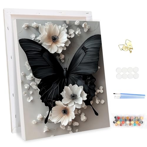 MEIYUDA Pintar por Numeros Adultos con Marco Flores Mariposa, DIY Cuadro al óleo con Números para, Kit de Pintura al óleo Digital de Lienzo, Decoración para el Hogar 30x40cm