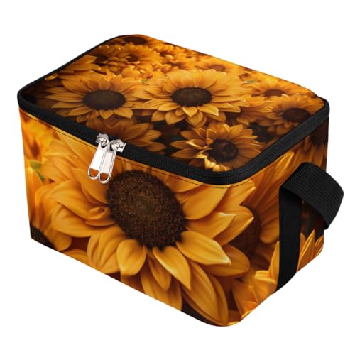 GzLeyigou Lunch Bags for Women Men 9 Cans,Sunflower Hot & Cold Food Delivery Bag Insulated Grocery Bag Insulated Lunch Box Flower Border Cooler Bag for Office Work Picnic Beach