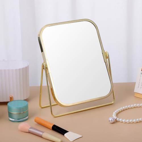 Espejo de maquillaje dorado doble cara con soporte resistente de tocador dormitorio 6