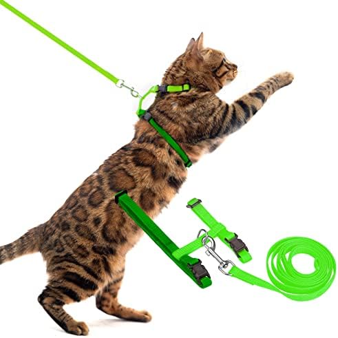 PUPTECK Adjustable Cat Harness Nylon Strap Collar with Leash Green