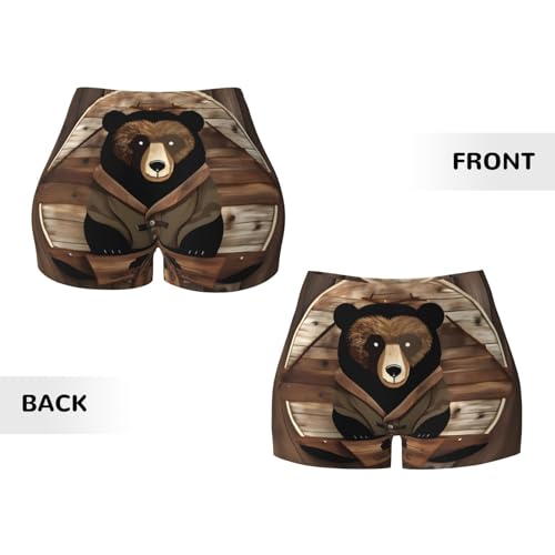 Rustic Lodge Bear Pattern Sports Shorts, high Elastic Slim Fitness Pants, Suitable for Yoga/Leisure/Daily wear2