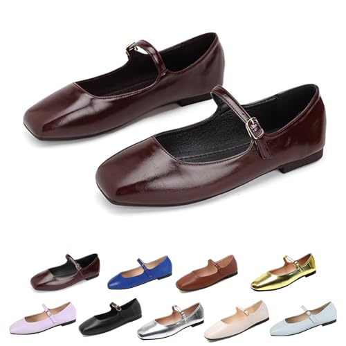 Women's Mary Jane Ballet Flats Closed Square Toe Flats Shoes Slip on Flats Dressy Comfortable Walking Shoes - Main Image