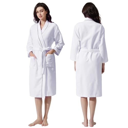 Inner Wish Women's Bathrobe, Terry Cloth Robe - Ultra-Soft, Absorbent, Quick-Dry, with Pockets,White,L/XL