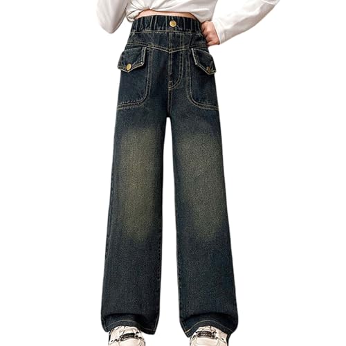 Jeans for Girls Baggy Wide Leg Cute Bow High Elastic Waisted Denim Pants Y2K Boyfriend Skater Streetwear 5-17Y