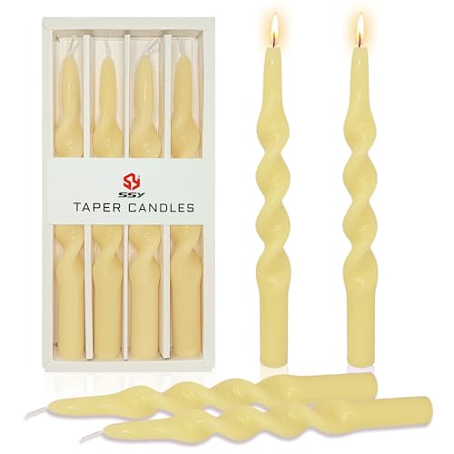 10 Inch Yellow Spiral Taper Candles, Set of 4 Unscented for Wedding