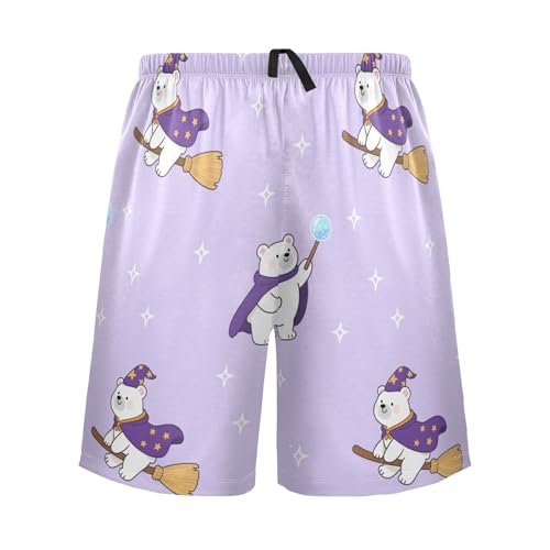 Men's Pajama Shorts Polar Bear Star Purple Athletic Pajama Sleep Bottoms with Pockets 2303935
