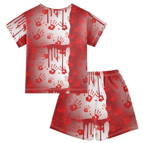 Pajama Short Sets Blood Handprints on White Soft Cotton Summer Sleepwear 2 Piece PJS Size 5-14T2