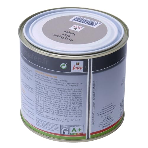 Peinture Acrylique Finition Mate 0,5L - Couleur Taupe - Surface entre 6 et 7 m² - Multi Supports - Sèche Rapidement - Peinture Murale - Utilisation Intérieur et...