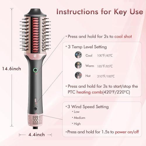 Image of 2-in-1 Blow Dryer Brush & Hair Straightener, Ionic & Ceramic Thermal Brush with Adjustable Heat & Cool Shot, 110000 RPM Motor High-Speed Motor for Frizz-Free, Smooth & Voluminous Hair, Gray with Comb