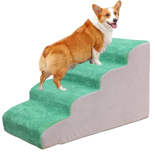 ハイベッドとソファ用の犬の階段、機械洗える布カバー付きのペットの階段、2ステップ/3ステップ/4小さな犬のための非滑りスポンジ詰めペットランプ green 45cm high(4step)
