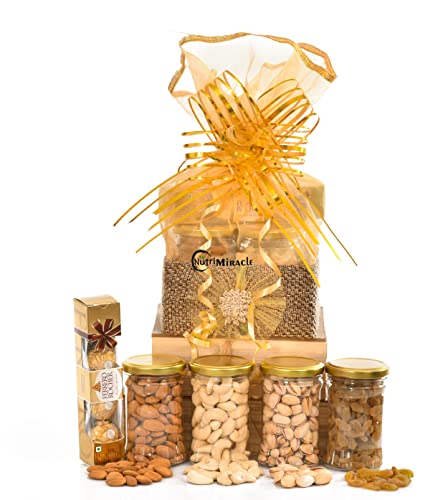 Image of NUTRI MIRACLE Festive Gourmet Nuts Chocolate Dry Fruits Gift | Diwali Candles Hamper For Guests Relatives